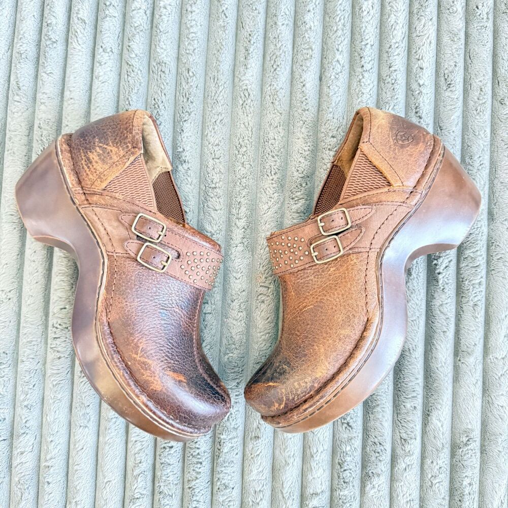 Ariat Sheila Studded Buckle Leather Clogs Pebbled Copper Women’s 8.5B